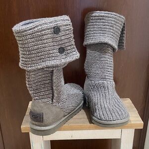 UGG Taupe Knit Button Boots